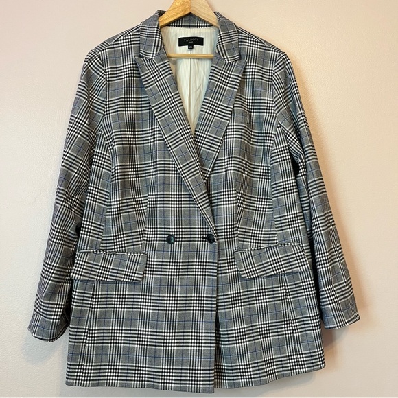 Talbots Glen Plaid Blazer Jacket Black White 16W Preppy Career Double Breasted - Picture 4 of 11